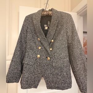 Express Black and White Houndstooth Blazer with Gold Buttons